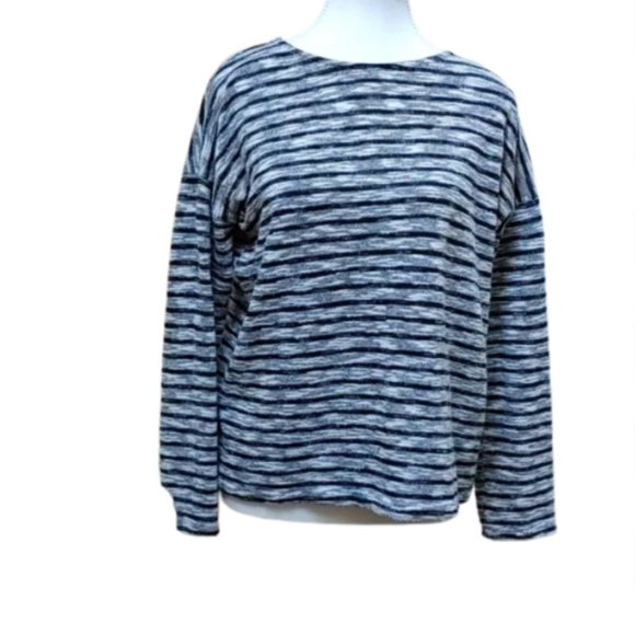 ZARA trafaluc basic long sleeves stripes blue gray shirt blouse top Medium - Picture 1 of 9